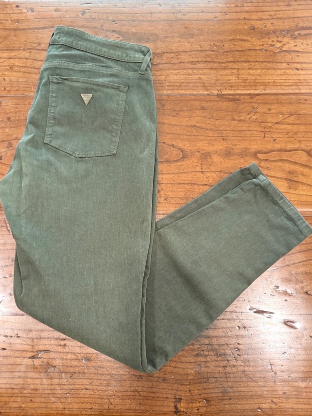 GUESS Sexy Curve Skinny Pants Olive Green Brushed Moleskin Twill Size 31